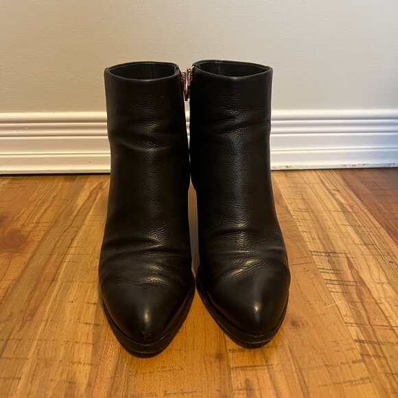 Alexander Wang Gabi Rose Gold Heel Cut Out Chunky Heel Zip Leather Ankle Boots - Picture 4 of 14